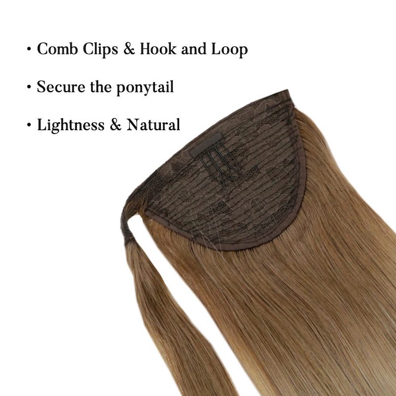 Pferdeschwanzverlängerung Echthaar Balayage Braun #10/14 100G Clip In Straight