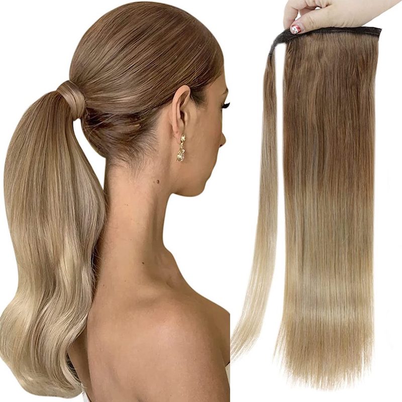 Pferdeschwanzverlängerung Echthaar Balayage Braun #10/14 100G Clip In Straight