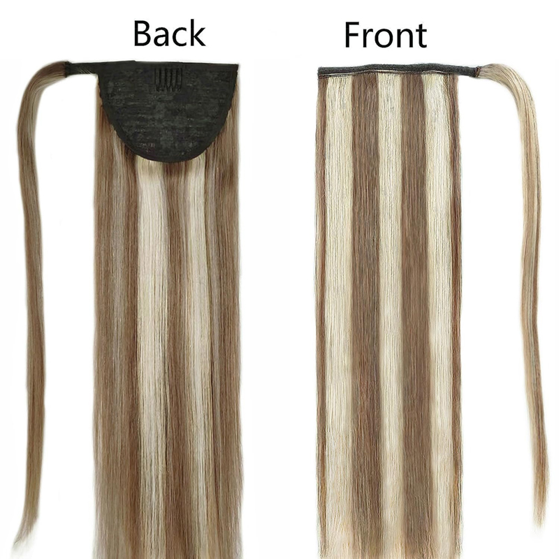 Pferdeschwanzverlängerung Echthaar Dunkelbraun und Bleichblond Haarteile