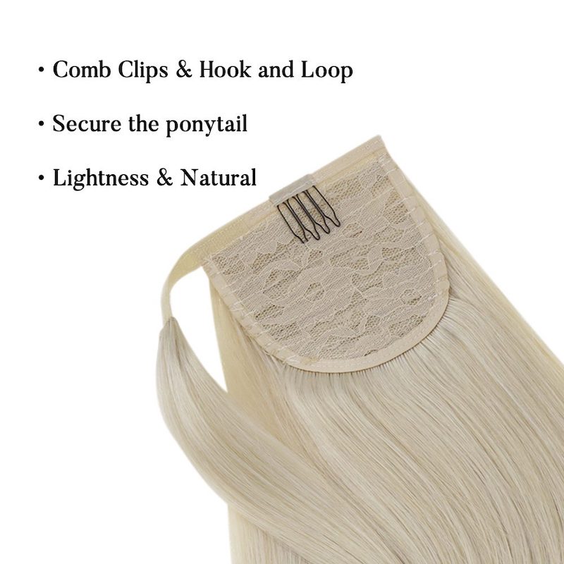 Pferdeschwanzverlängerung, Echthaar, Platinblond #60, 100 g, Clip-in-Verlängerung
