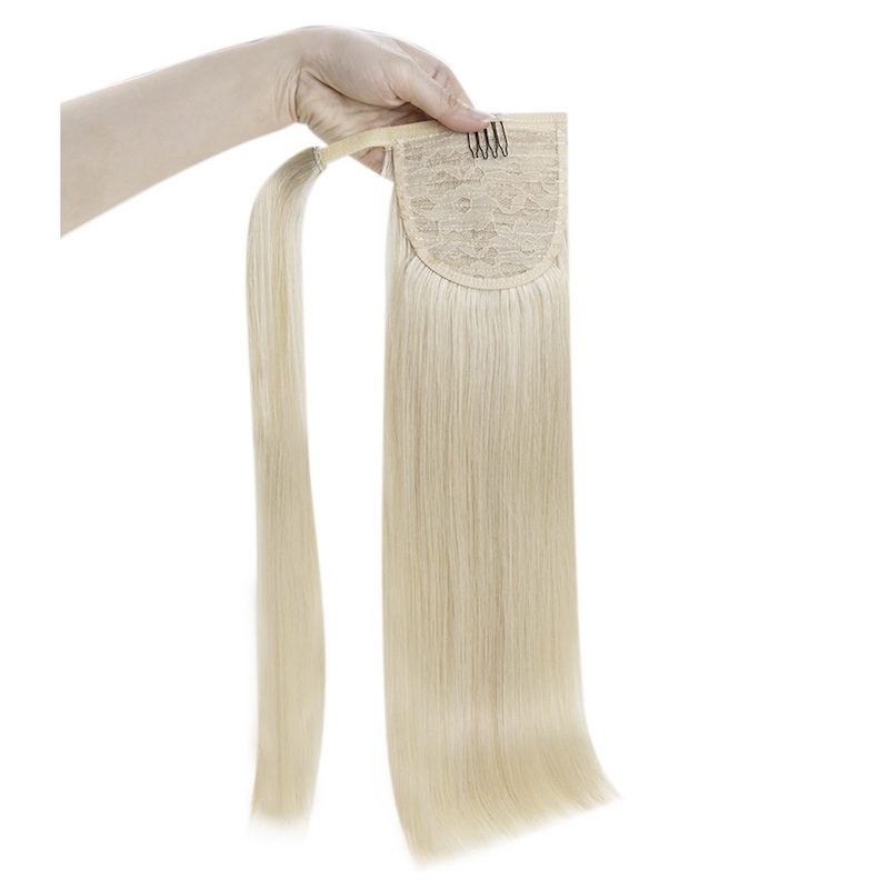 Pferdeschwanzverlängerung, Echthaar, Platinblond #60, 100 g, Clip-in-Verlängerung