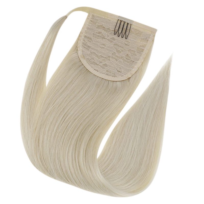 Pferdeschwanzverlängerung, Echthaar, Platinblond #60, 100 g, Clip-in-Verlängerung