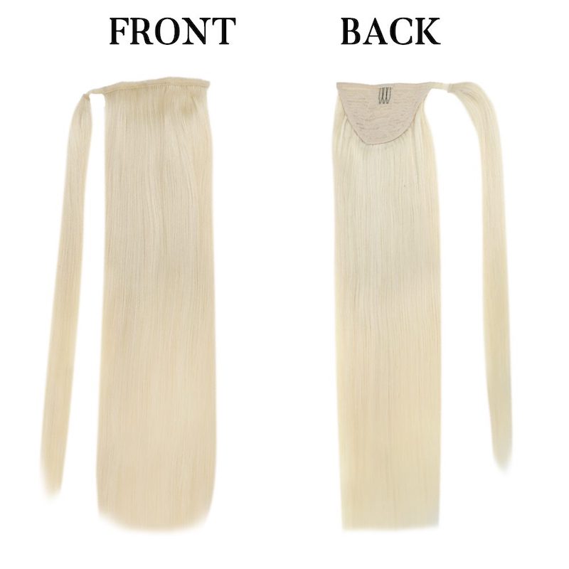 Pferdeschwanzverlängerung, Echthaar, Platinblond #60, 100 g, Clip-in-Verlängerung