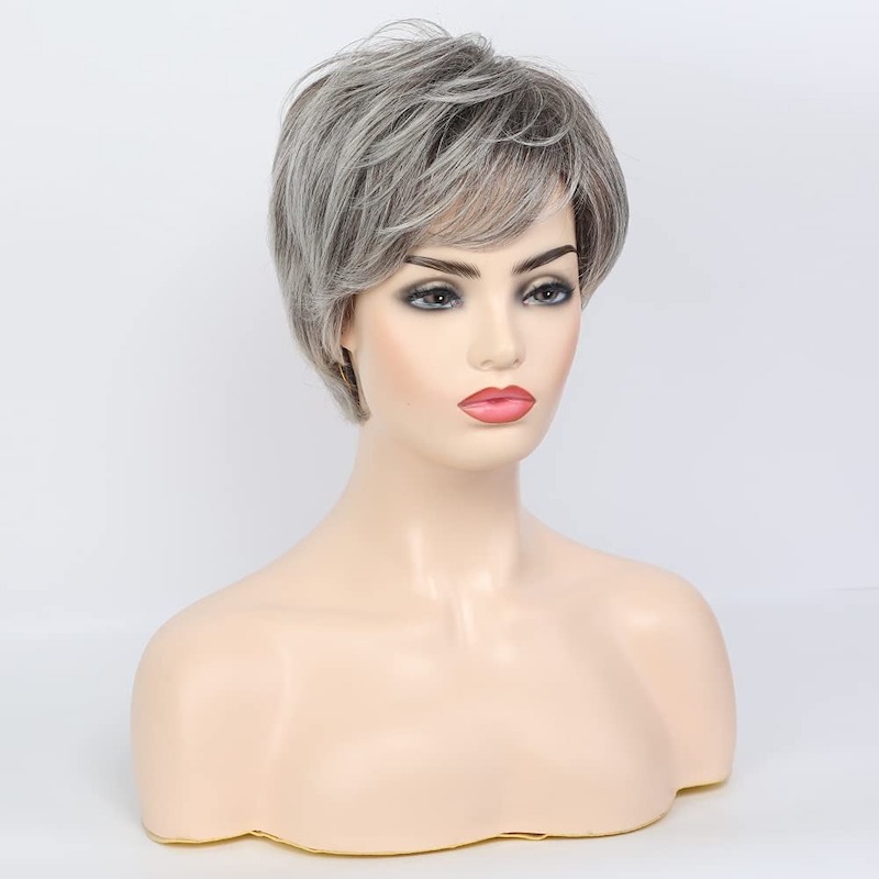 Kurze graue synthetische Perücken für Damen, natürliches Haar, tägliche Pixie-Schnitt-Perücke