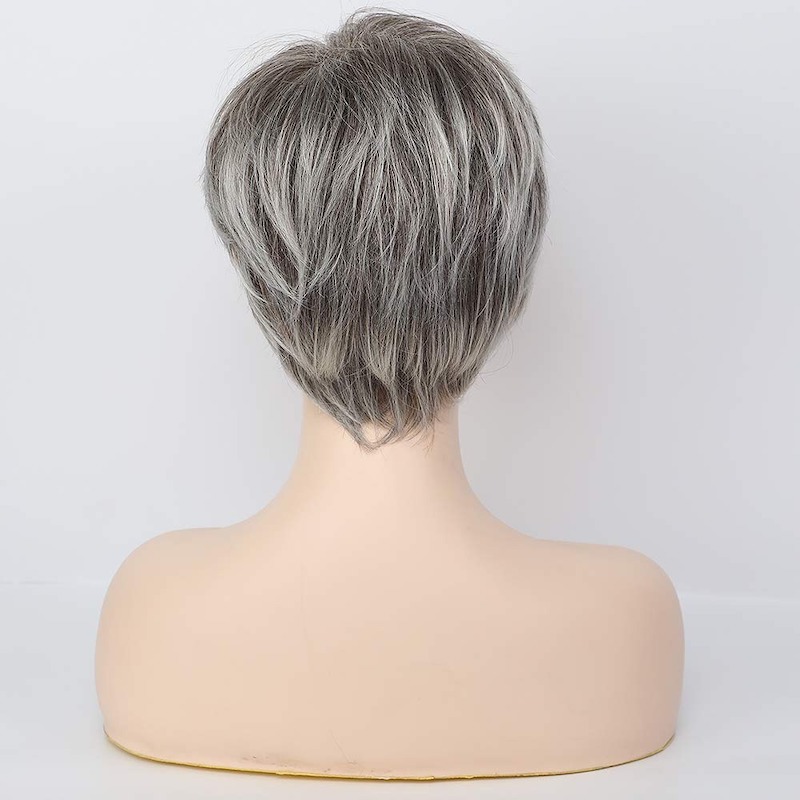 Kurze graue synthetische Perücken für Damen, natürliches Haar, tägliche Pixie-Schnitt-Perücke