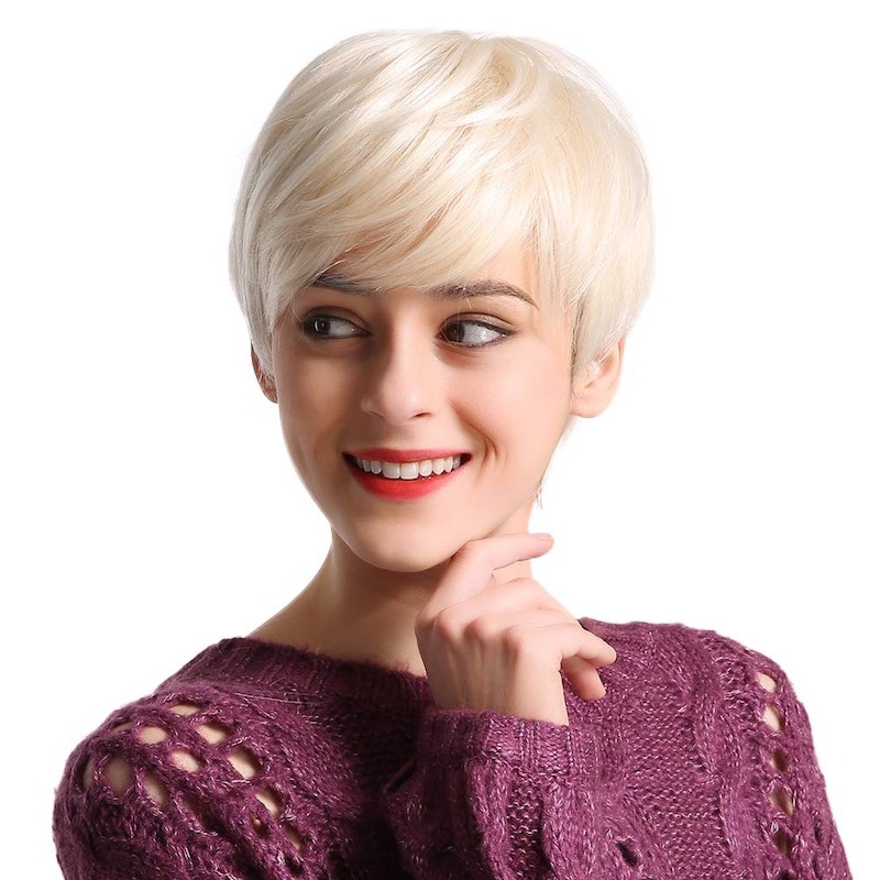 Kurze platinblonde synthetische Perücken, Pixie-Schnitt-Perücke mit Pony