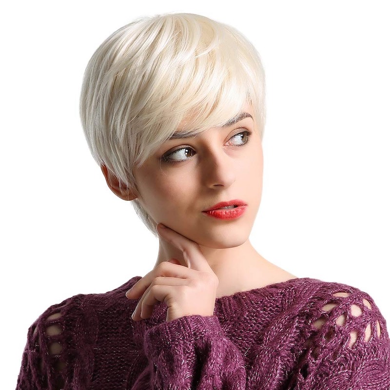 Kurze platinblonde synthetische Perücken, Pixie-Schnitt-Perücke mit Pony