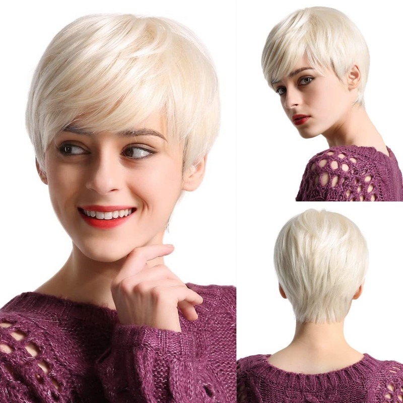Kurze platinblonde synthetische Perücken, Pixie-Schnitt-Perücke mit Pony