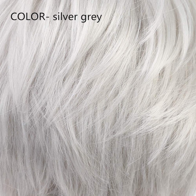 Kurze silbergraue Haarperücken für Frauen, Pixie-Schnitt-Perücke mit Pony