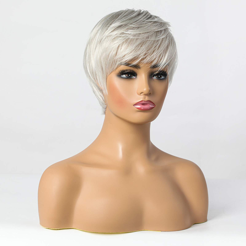 Kurze silbergraue synthetische Perücken für Damen, Pixie-Schnitt-Perücke