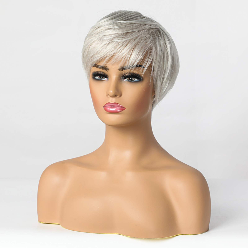 Kurze silbergraue synthetische Perücken für Damen, Pixie-Schnitt-Perücke