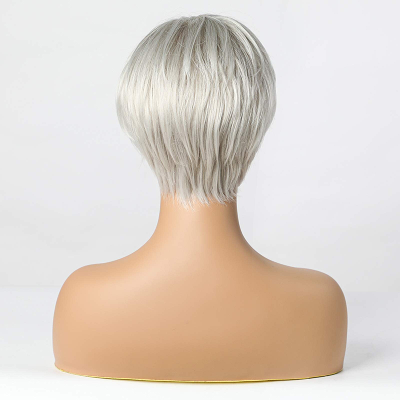 Kurze silbergraue synthetische Perücken für Damen, Pixie-Schnitt-Perücke