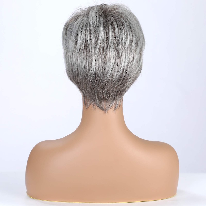 Stilvolle kurze graue synthetische Perücke für Damen, Pixie-Schnitt-Perücke