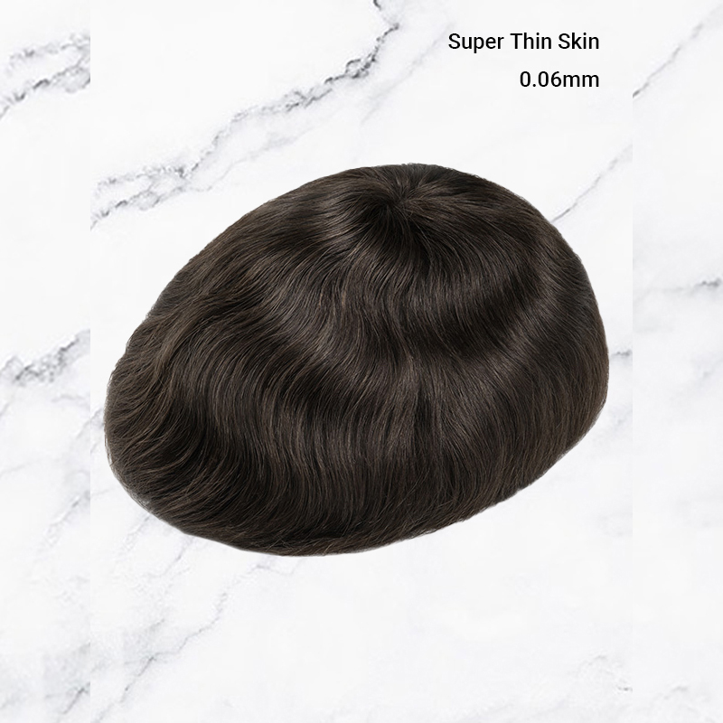 Haarteile für Herren mit superdünner Haut und V-Schlaufe, 0,06 mm