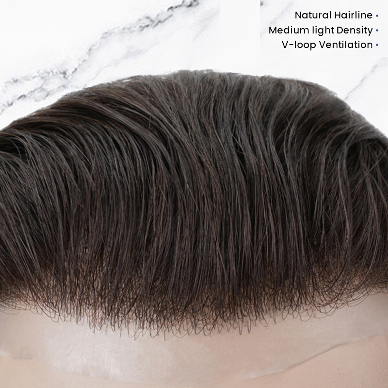 Haarteile für Herren mit superdünner Haut und V-Schlaufe, 0,06 mm