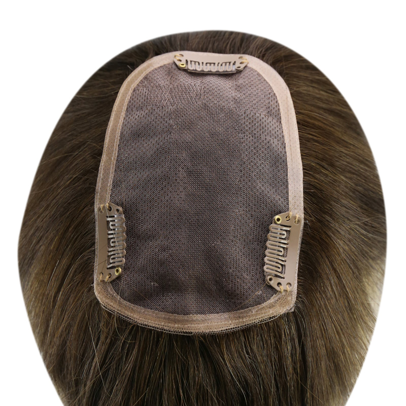 Virgin Hair Toppers 3x5 Zoll Spitzenbasis-Haarteil für Frauen Balayage #4/27/4