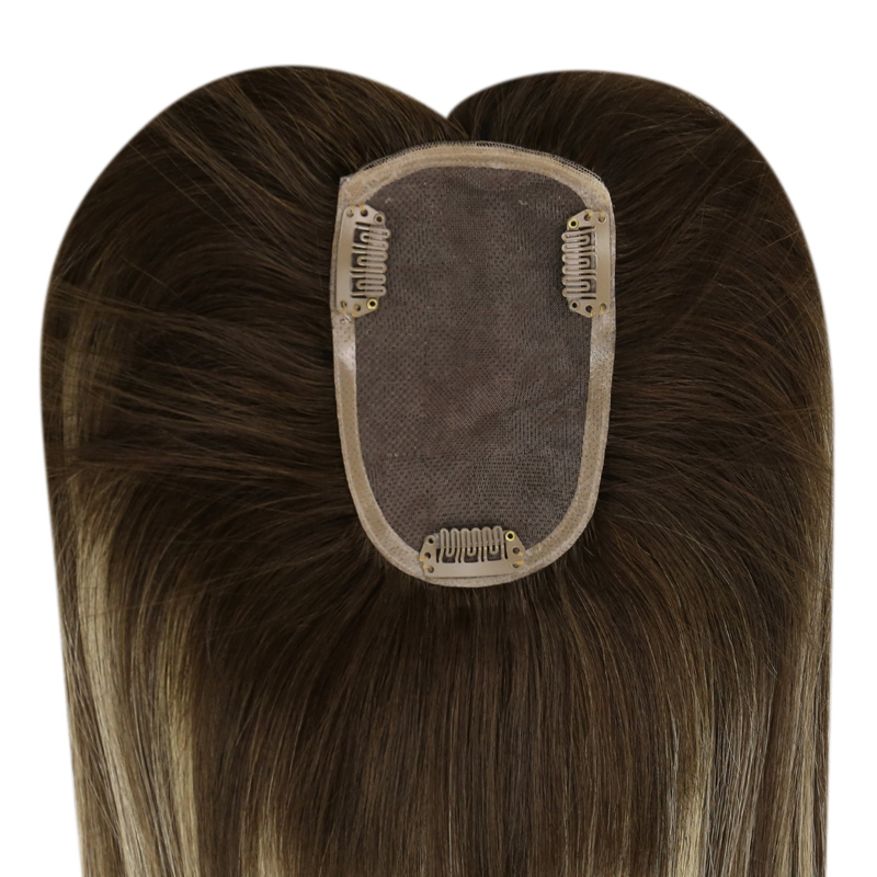 Virgin Hair Toppers 3x5 Zoll Spitzenbasis-Haarteil für Frauen Balayage #4/27/4