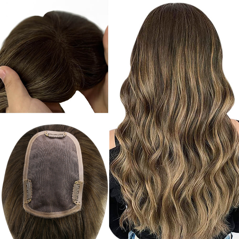 Virgin Hair Toppers 3x5 Zoll Spitzenbasis-Haarteil für Frauen Balayage #4/27/4